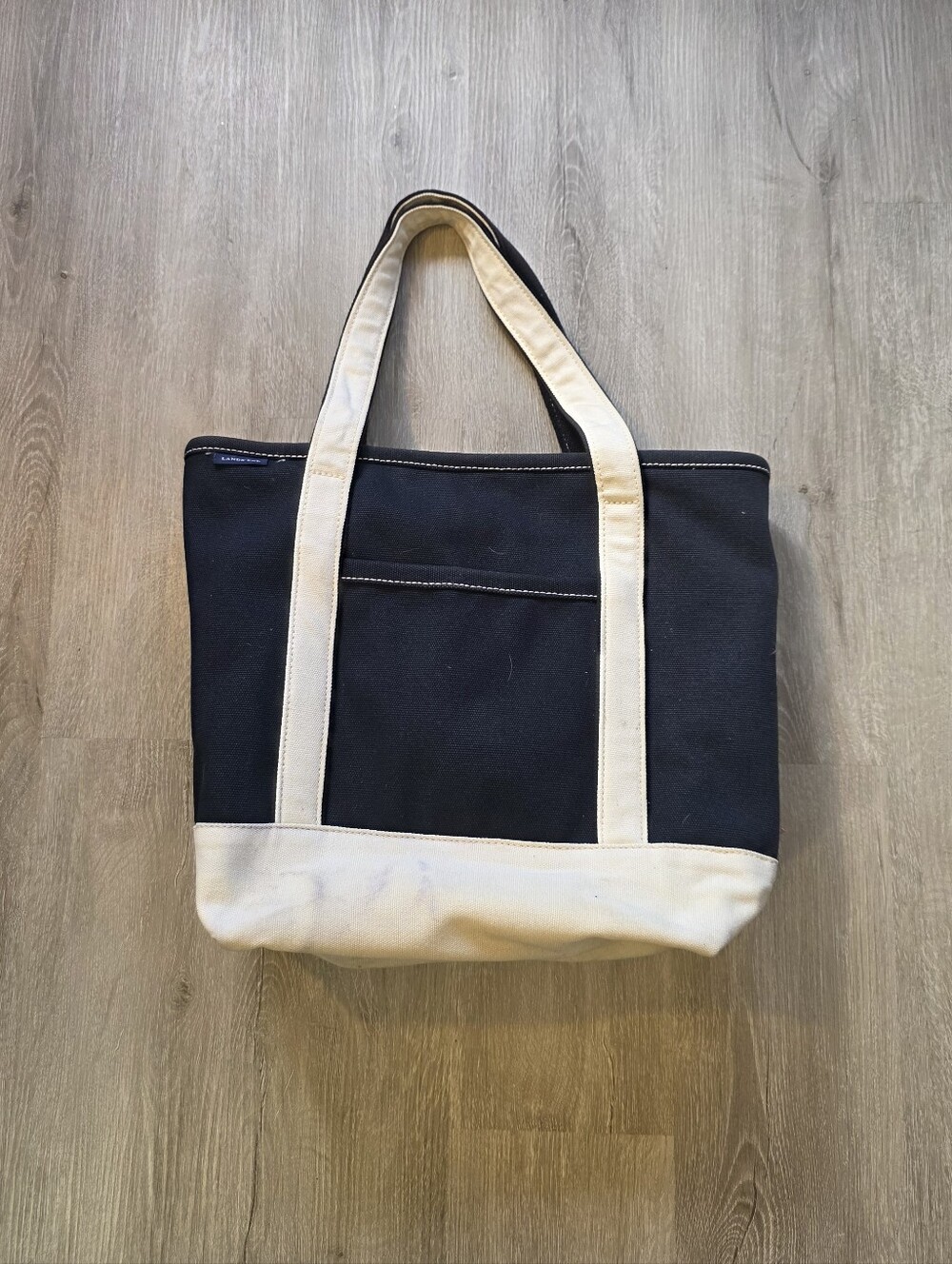 Vintage 90s Lands’ End Navy Blue Canvas Tote Bag Medium 13 X 16